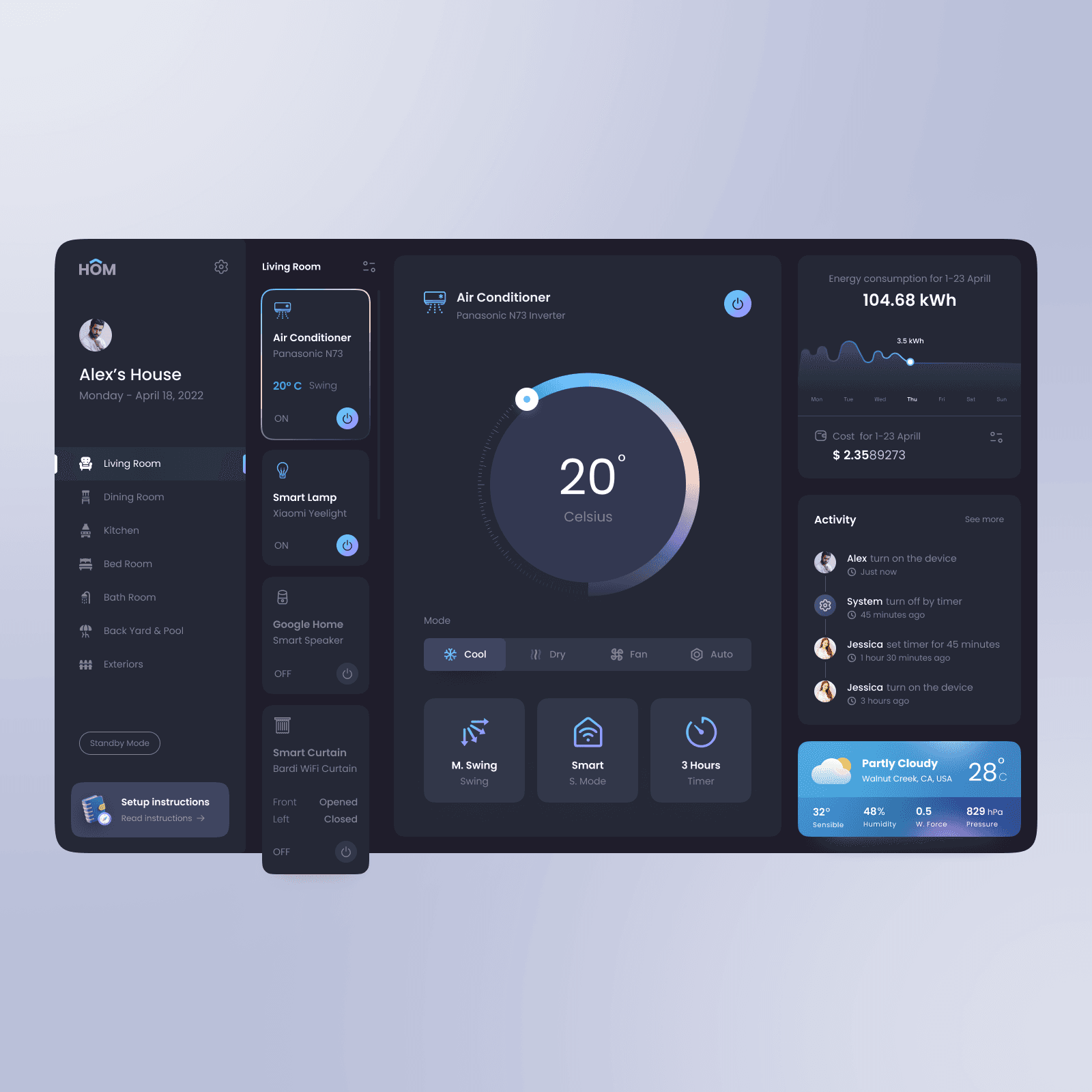 HOM Smart Home App Dark Tablet